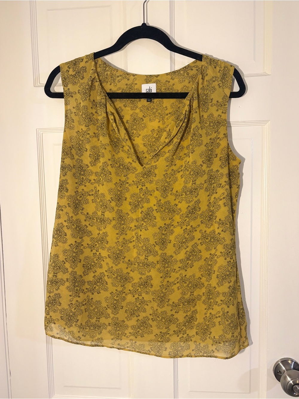 CAbi Mustard Yellow Paisley Sleeveless Blouse | Size S